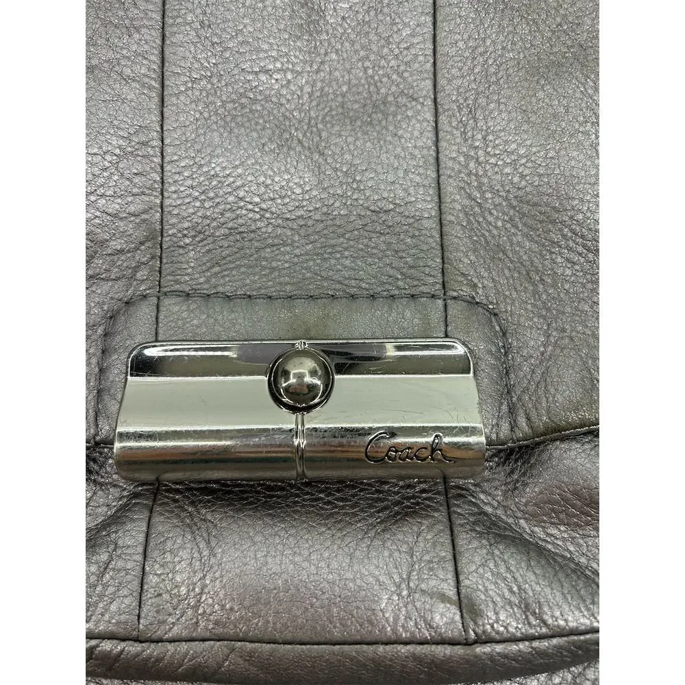 Coach Women's Kristin Metallic Silver Leather Hobo Bag Crossbody Flawed